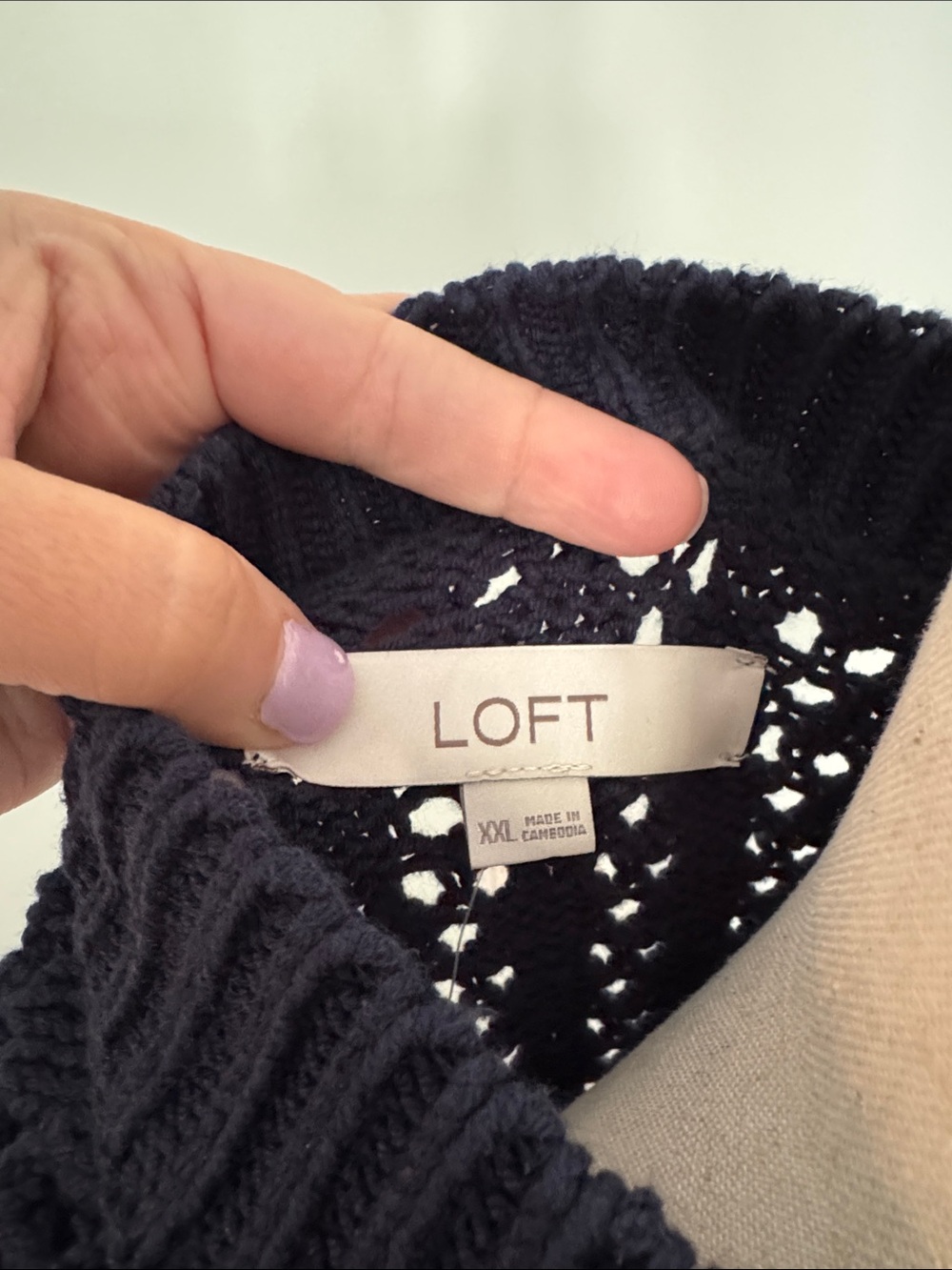 LOFT Navy Blue Open-Weave Short Sleeve Crewneck Sweater - Picture 5 of 6